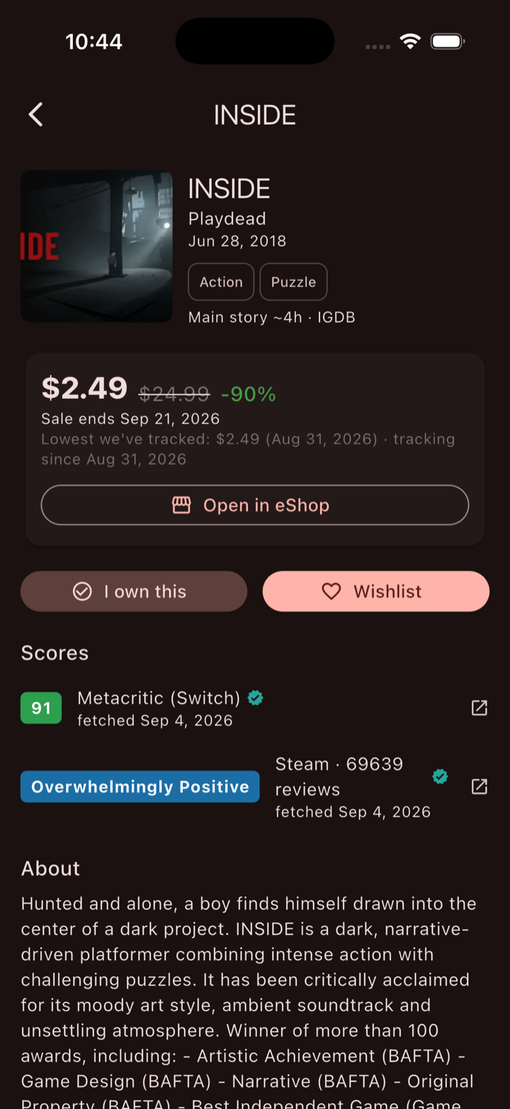 Game detail with price history